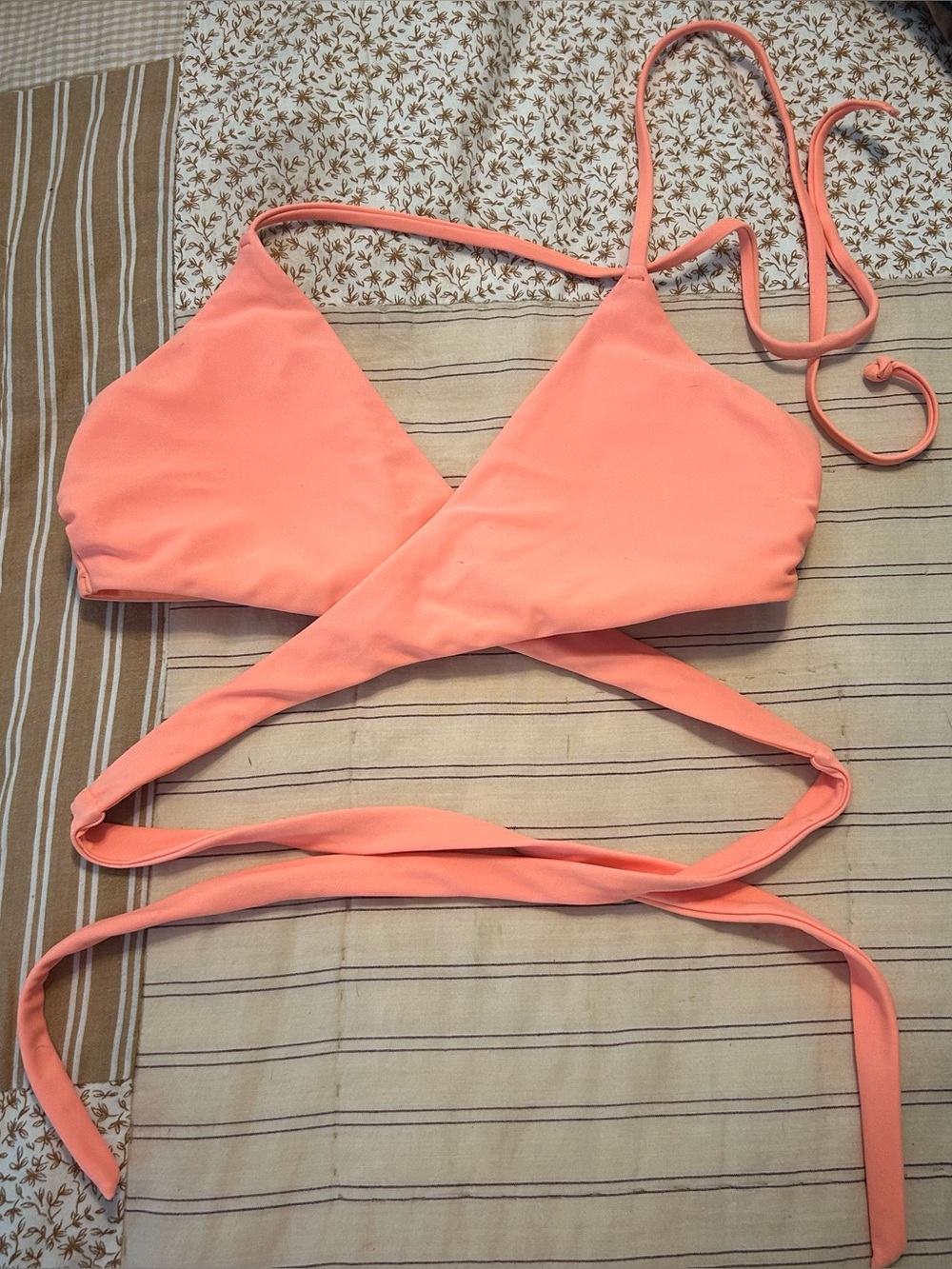 Hollister small neon orange wrap bikini top
